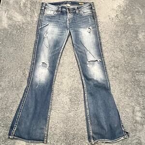 Silver Jeans Womens 28 (32x30) Twisted Bootcut Contrast Stitch Western Blue